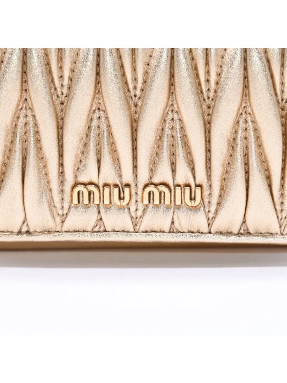 Miu Miu Matelasse Compact Wallet Trifold Gathered Gold Leather